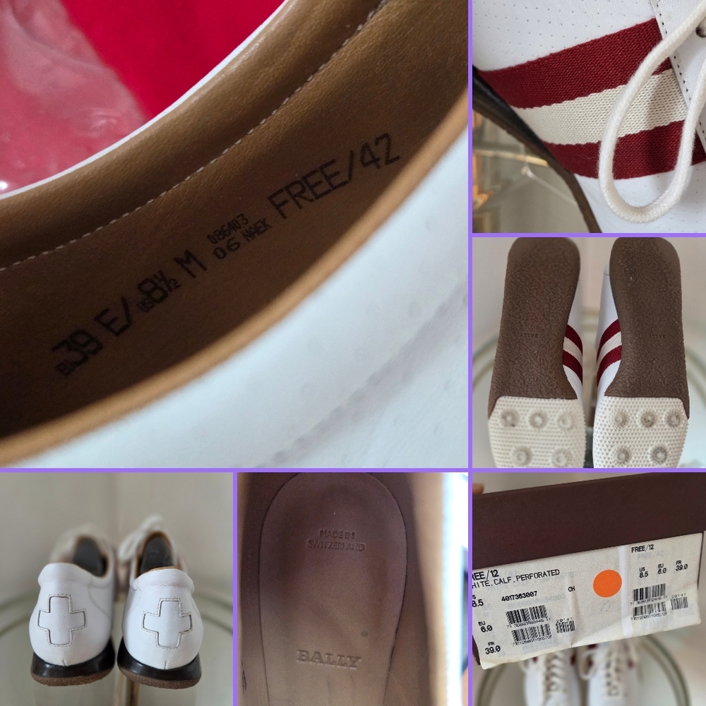 BALLY of Switzerland Leather Casual Sneakers White, Red Stripe Authentic EUC - Picture 9 of 16